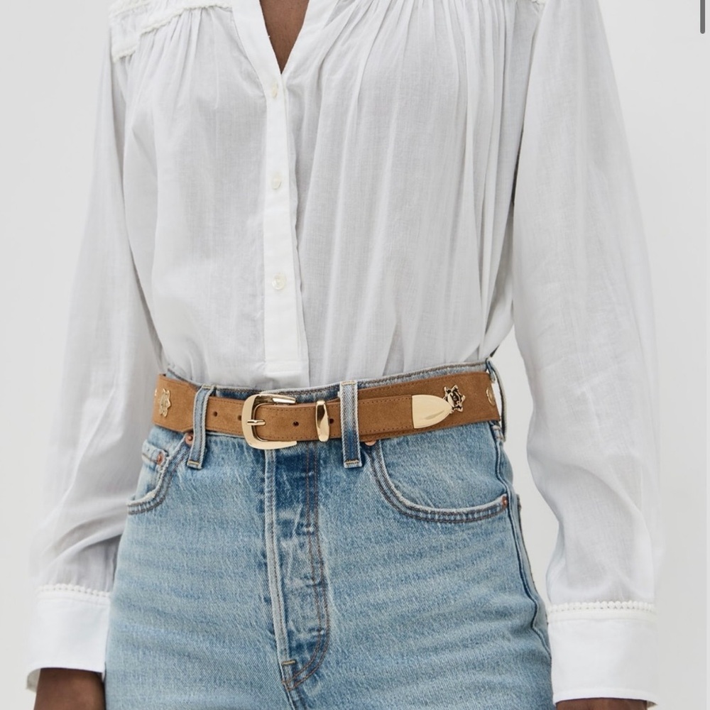 Madewell Suede Leather Belt with Gold Buckle